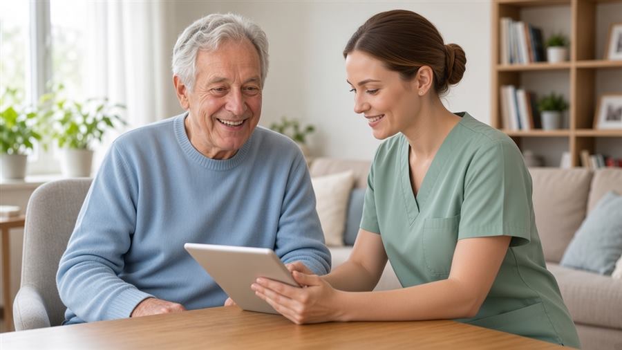 Caregiver helping an older person at home