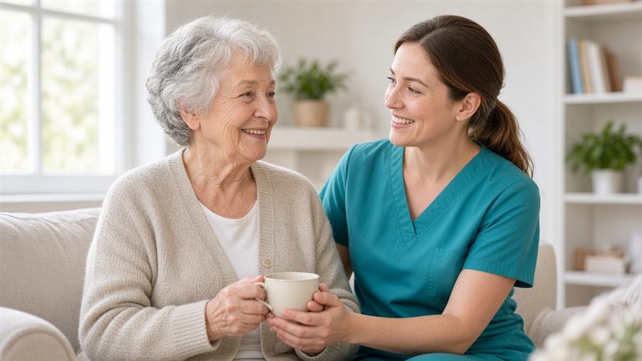 Caregiver supporting an older person at home